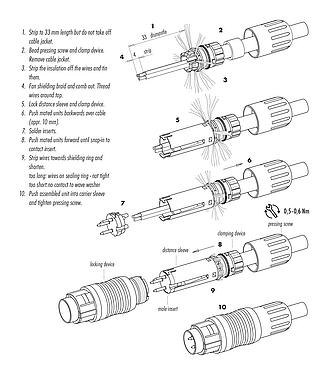 Instructions de montage Push Pull Connecteur femelle, Contacts: 4, 4,0-8,0 mm, blindable, souder, IP67