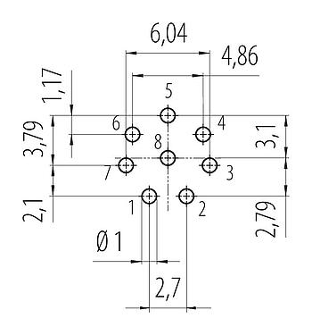 Conductor layout 99 9127 490 08 - Snap-In Male panel mount connector, Contacts: 8, unshielded, THT, IP67