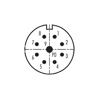 Disposición de los contactos (lado de la conexión) 99 4603 20 09 - M23 Enchufe de brida, Número de contactos: 9, sin blindaje, soldadura, IP67, fijación central