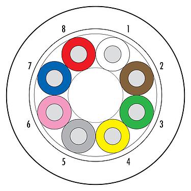 Illustration Câble, Contacts: 8 Noyaux, blindé, Standard, PUR, noir, 8 x 0,14 mm², 100 m