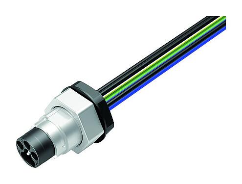 Ilustración Bayoneta Enchufe de brida, Número de contactos: 6, blindable, hilos, IP66/IP67, UL 2237, M20x1,5, Montaje frontal