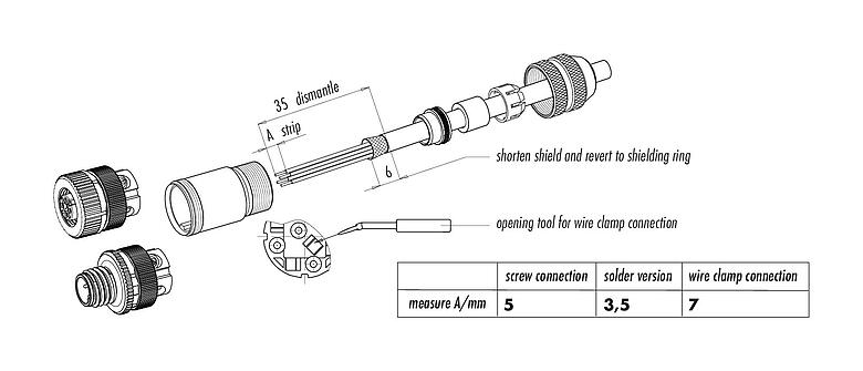 Instructions de montage 99 1535 910 05 - M12 Connecteur mâle, Contacts: 5, 6,5-8,5 mm, blindable, raccord sur bornier à ressort, IP67