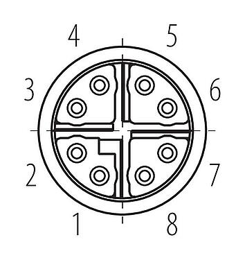 Disposition des contacts (Côté plug-in) M12 Embase femelle, Contacts: 8, blindable, SMT, IP68, M14x1,0, Montage mural arrière