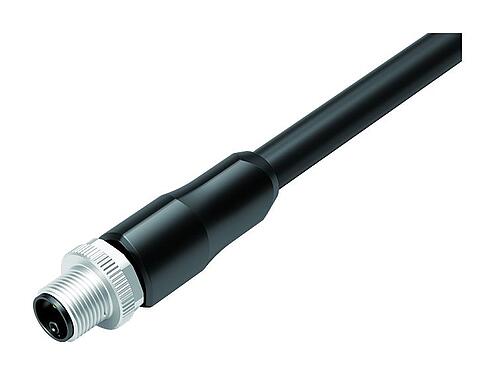 Ilustración M12 Conector de cable macho, Número de contactos: 4+PE, sin blindaje, moldeado en el cable, IP68, UL 2238, PUR, negro, 5 x 2,50 mm², 2 m
