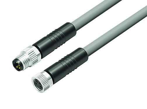Ilustración 77 3406 3405 20004-0300 - M8/M8 Cable de conexión conector de cable macho - conector de cable hembra, Número de contactos: 4, sin blindaje, moldeado en el cable, IP67/IP69K, UL, PVC, gris, 4 x 0,34 mm², 3 m