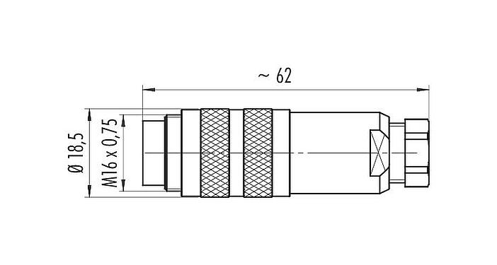 Dessin coté M16 Connecteur mâle, Contacts: 5 (05-b), 4,0-6,0 mm, blindable, souder, IP67, UL 2238