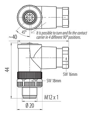 Dessin coté 99 0437 165 05 - M12 Connecteur mâle coudé, Contacts: 5, 6,0-8,0 mm, non blindé, pince à visser, IP67