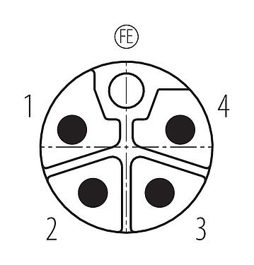 Disposición de los contactos (lado de la conexión) M12 Enchufe de brida, Número de contactos: 4+FE, sin blindaje, THR, IP67, UL 2238, M16x1,5, Montaje frontal