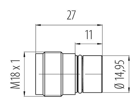 Scale drawing M18 Male receptacle, Contacts: 4, unshielded, solder, IP67