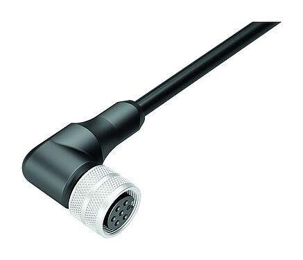 Ilustración M16 Conector hembra en ángulo, Número de contactos: 6, sin blindaje, moldeado en el cable, IP67, PUR, negro, 6 x 0,25 mm², 5 m