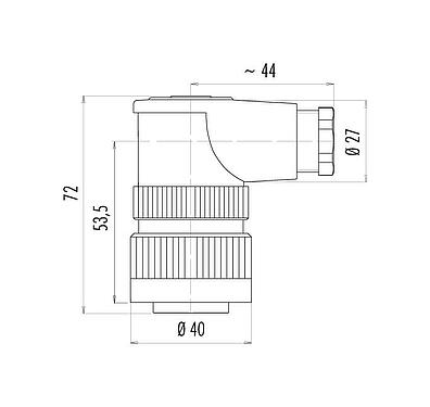 Dibujo a escala RD30 Conector hembra en ángulo, Número de contactos: 24, 10,0-12,0 mm, sin blindaje, soldadura, IP65