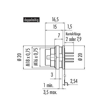 Scale drawing 09 0131 68 12 - M16 Male panel mount connector, Contacts: 12 (12-a), unshielded, THT, IP68, AISG compliant, front fastened