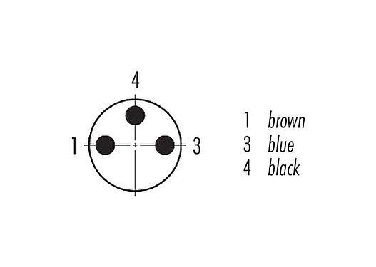 Contact arrangement (Plug-in side) 99 3361 00 03 - M8 Male cable connector, Contacts: 3, 3.5-5.0 mm, shieldable, solder, IP67, UL