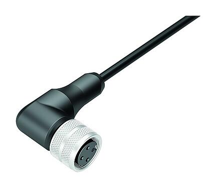 Ilustración M16 Conector hembra en ángulo, Número de contactos: 3, sin blindaje, moldeado en el cable, IP67, PUR, negro, 3 x 0,34 mm², 2 m