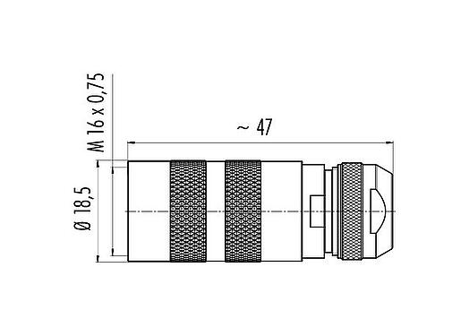 Scale drawing 99 5172 60 08 - M16 Female cable connector, Contacts: 8 (08-a), 4.1-7.8 mm, shieldable, solder, IP67, UL, Short version