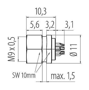 Scale drawing 09 0478 00 07 - M9 Female panel mount connector, Contacts: 7, unshielded