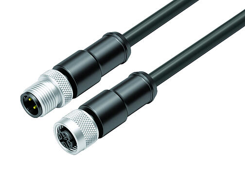 Ilustración 77 4530 4529 64704-1000 - M12/M12 Cable de conexión conector de cable macho - conector de cable hembra, Número de contactos: 4, blindado, moldeado en el cable, IP67, Ethernet CAT5e, TPE, negro, 2 x 2 x AWG 24, 10 m