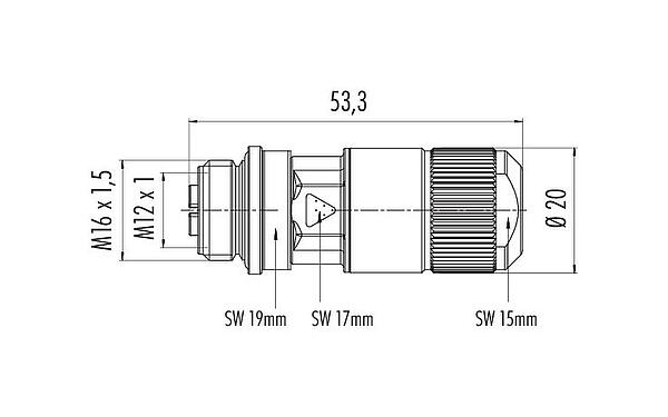 Dessin coté M12 Connecteur femelle, Contacts: 8, 5,5-9,0 mm, blindable, IDC, IP67