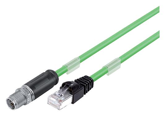 Illustration M12/RJ45 Câble de raccordement connecteur mâle - connecteur RJ45, Contacts: 8, blindé, surmoulé sur le câble, IP67, UL, PUR, vert, AWG 26/7, 10 m