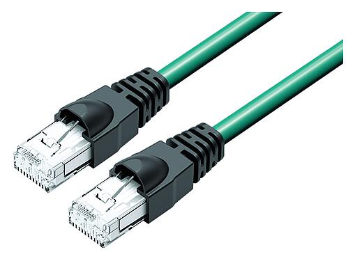 Illustration RJ45/RJ45 Connecting cable 2 RJ45 connector, Contacts: 4, shielded, Piercing technology, IP20, Ethernet CAT5e, TPE, teal, 2 x 2 x AWG 24, 1 m