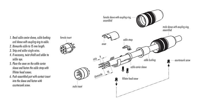 Assembly instructions 09 0326 92 07 - M16 Female cable connector, Contacts: 7 (07-a), 6.0-8.0 mm, unshielded, solder, IP40