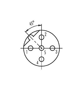 Contact arrangement (Plug-in side) 99 0436 235 05 - M12 Female angled connector, Contacts: 5, 6.0-8.0 mm, unshielded, screw clamp, IP67, UL