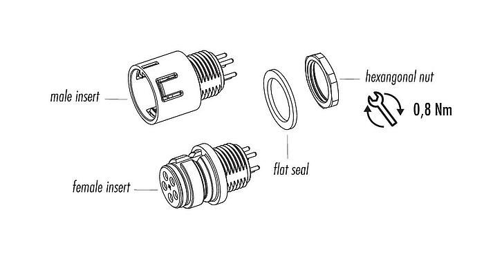 Component part drawing 99 9135 090 12 - Snap-In Male panel mount connector, Contacts: 12, unshielded, THT, IP67, VDE