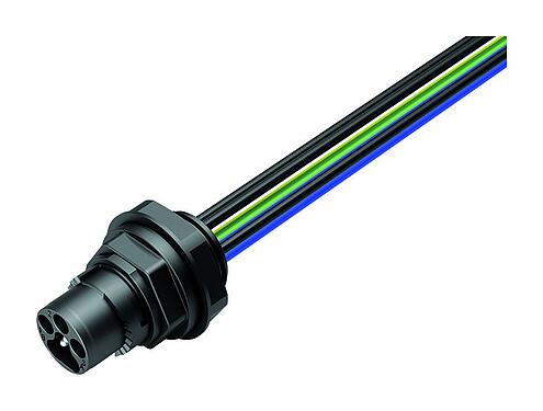 Ilustración Bayoneta Enchufe de brida, Número de contactos: 6, sin blindaje, hilos, IP66/IP67, UL 2237, M20x1,5, Montaje frontal