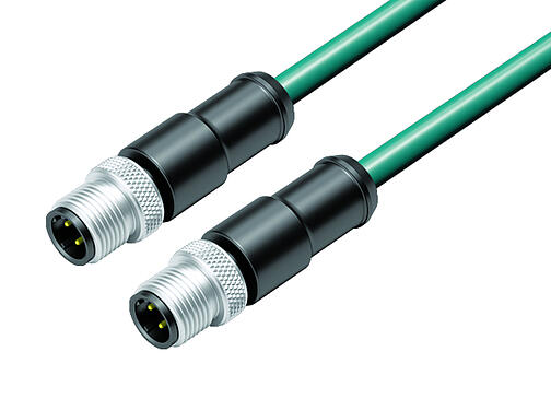 Illustration 77 4529 4529 34704-0300 - M12/M12 Câble de raccordement 2 connecteurs mâle, Contacts: 4, blindé, surmoulé sur le câble, IP67, Ethernet CAT5e, TPE, bleu/vert, 2 x 2 x AWG 24, 3 m