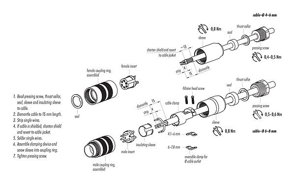 Assembly instructions 99 5629 00 12 - M16 Male cable connector, Contacts: 12 (12-a), 6.0-8.0 mm, shieldable, solder, IP67, UL