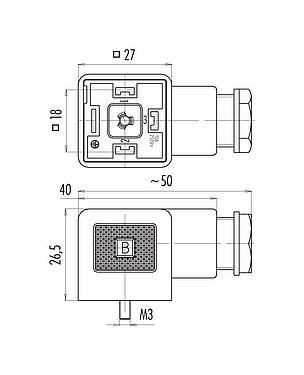 Dibujo a escala Conector hembra de potencia, Número de contactos: 2+PE, 8,0-10,0 mm, sin blindaje, tornillo extraíble, IP40 sin junta, UL, ESTI+, VDE, PG 11
