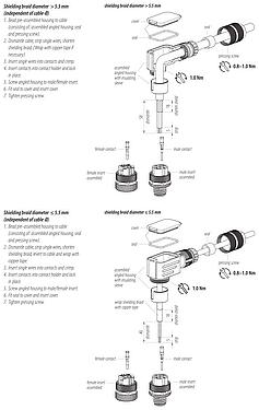 Instructions de montage M12 Connecteur mâle coudé, Contacts: 4, 5,0-8,0 mm, blindable, sertir (Les contacts à sertir doivent être commandés séparément), IP67