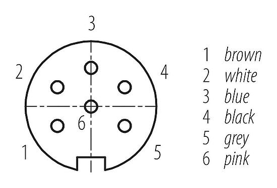 Disposición de los contactos (lado de la conexión) M16 Conector hembra en ángulo, Número de contactos: 6, sin blindaje, moldeado en el cable, IP67, PUR, negro, 6 x 0,25 mm², 5 m