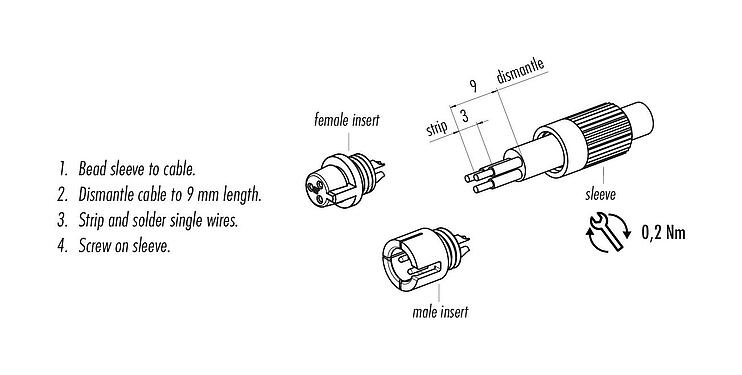 Instrucción de montaje Snap-In Conector de cable hembra, Número de contactos: 5, 3,6 mm, sin blindaje, soldadura, IP40