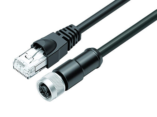 Illustration 77 9753 4530 64704-0500 - M12/RJ45 Connecting cable female cable connector - RJ45 connector, Contacts: 4, shielded, molded/crimp, IP67, Ethernet CAT5e, TPE, black, 2 x 2 x AWG 24, 5 m
