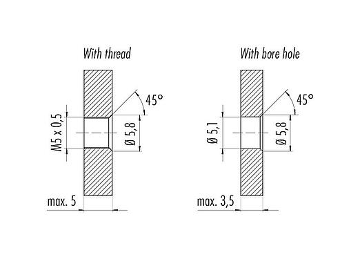 Muestra de montaje M5 Enchufe de brida, Número de contactos: 4, sin blindaje, THT, IP67, M5x0,5, Montaje en pared