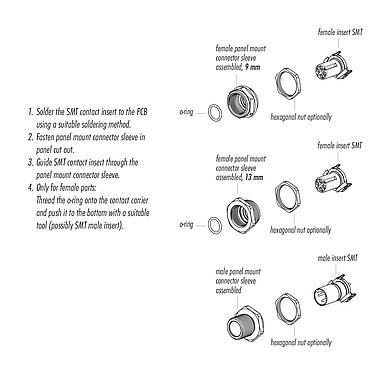 Assembly instructions 99 3482 351 08 - M12 Female panel mount connector, Contacts: 8, unshielded, SMT, IP67