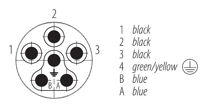 Contact arrangement (Plug-in side) 09 6111 150 06 - Bayonet Male panel mount connector, Contacts: 6 (3+PE+2), not shielded, single wires, IP66/IP67, M20x1.5