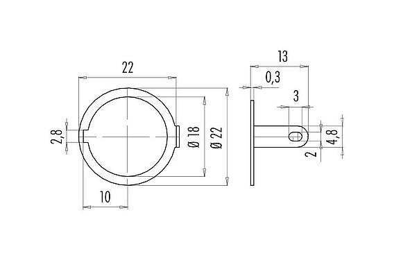 Dessin coté Bague à œillet, IP40