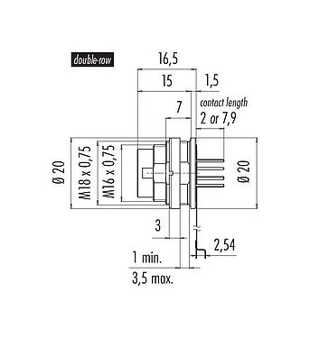 Scale drawing 09 0131 66 12 - M16 Male panel mount connector, Contacts: 12 (12-a), unshielded, THT, IP67, front fastened