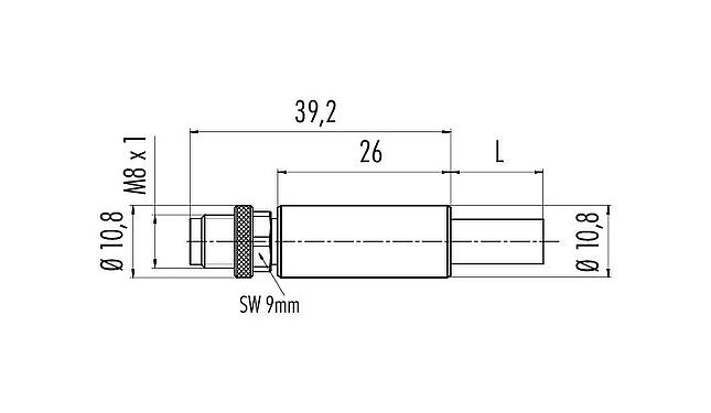 Dessin coté M8 Connecteur mâle, Contacts: 4, blindé, surmoulé sur le câble, IP67, Profinet/Ethernet CAT5e, PUR, vert, 4 x AWG 22, 2 m