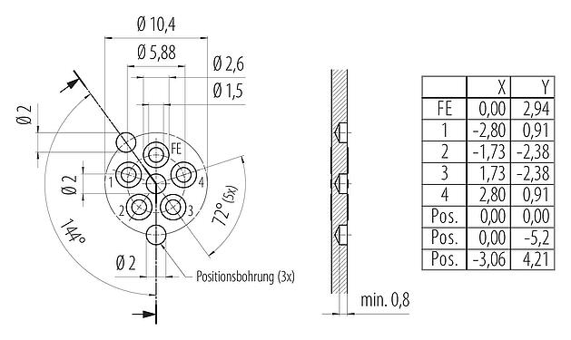 Disposición del conductor M12 Enchufe de brida, Número de contactos: 4+FE, sin blindaje, THR, IP67, UL 2238, M16x1,5, Montaje frontal
