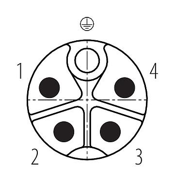 Disposición de los contactos (lado de la conexión) M12 Conector macho en ángulo, Número de contactos: 4+PE, 8,0-13,0 mm, sin blindaje, tornillo extraíble, IP67, UL 2237 en preparación, con conexión de PE
