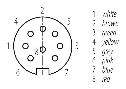 Disposición de los contactos (lado de la conexión) M16 Conector hembra en ángulo, Número de contactos: 8, sin blindaje, moldeado en el cable, IP67, PUR, negro, 8 x 0,25 mm², 2 m