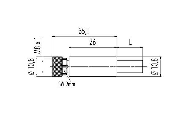 Dessin coté M8 Connecteur femelle, Contacts: 4, blindé, surmoulé sur le câble, IP67, Profinet/Ethernet CAT5e, PUR, vert, 4 x AWG 22, 2 m