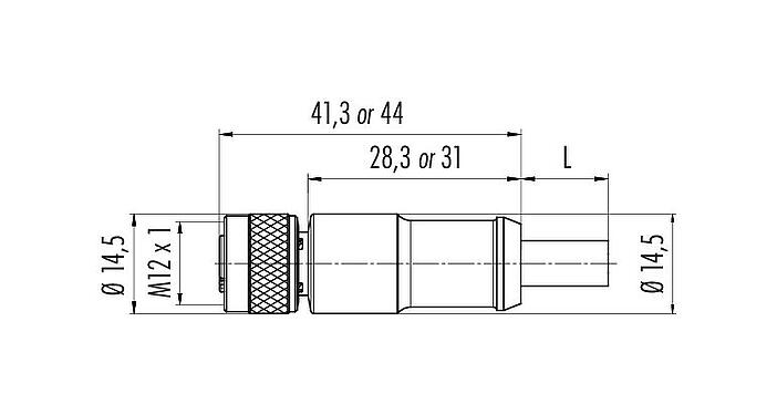 Scale drawing 77 3530 0000 50704-0200 - M12 Female cable connector, Contacts: 4, shielded, moulded on the cable, IP67, UL, PUR, black, 4 x 0.34 mm², 2 m