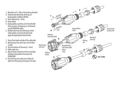 Instrucción de montaje 99 1721 102 12 - Snap-In Conector de cable macho, Número de contactos: 12, 4,0-6,0 mm, sin blindaje, soldadura, IP54