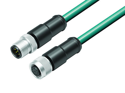 Ilustración 77 3530 3529 34708-0300 - M12/M12 Cable de conexión conector de cable macho - conector de cable hembra, Número de contactos: 8, blindado, moldeado en el cable, IP67, Ethernet CAT5e, TPE, azul/verde, 4 x 2 x AWG 24, 3 m