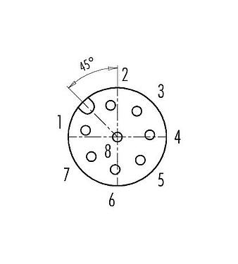 Contact arrangement (Plug-in side) 99 3482 351 08 - M12 Female panel mount connector, Contacts: 8, unshielded, SMT, IP67