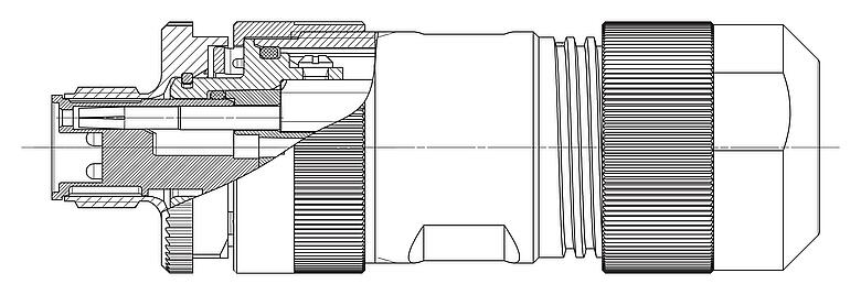 Dibujo a escala M12 Conector de cable macho, Número de contactos: 4+PE, 8,0-13,0 mm, sin blindaje, tornillo extraíble, IP67, UL 2237 en preparación, con conexión de PE